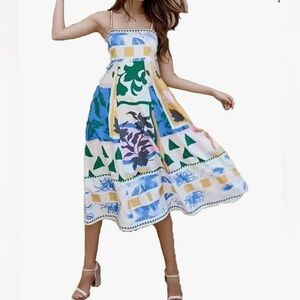 Abstract Summer Boho Midi Sundress